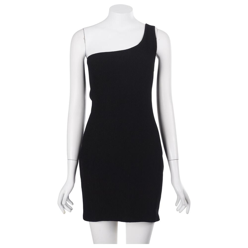 Babaton Sculpt Knit Dress M Black Stretch One-Shoulder Bodycon Mini Aritzia